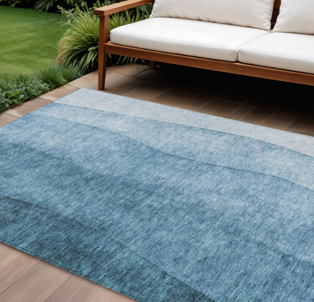 HomeRoots 5' Durable Denim Blue & Navy Ombre Washable Area Rug for Indoor/Outdoor Spaces, Modern Design 10' X 14' 579101