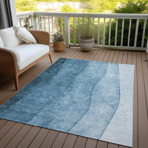 Homeroots 3' Denim Blue And Navy Ombre Washable Area Rug – Perfect For Indoor And Outdoor Living Spaces! 10' X 14' Polyester 579101