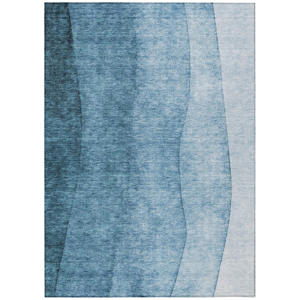 HomeRoots 5' Durable Denim Blue & Navy Ombre Washable Area Rug for Indoor/Outdoor Spaces, Modern Design 10' X 14' 579101