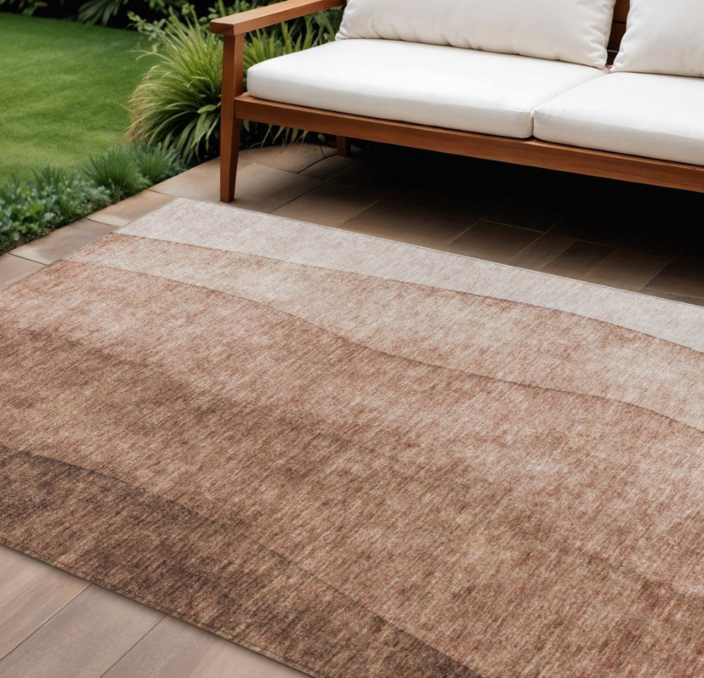 HomeRoots 9' Ombre Area Rug in Brown, Beige, and Chocolate – Durable, Washable Indoor/Outdoor Accent for Any Space 9' X 12' 579106