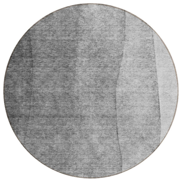 HomeRoots 5' Ombre Area Rug in Gray, Silver, and Charcoal - Stylish, Durable, and Washable for Indoor Outdoor Use 8' Round 579110