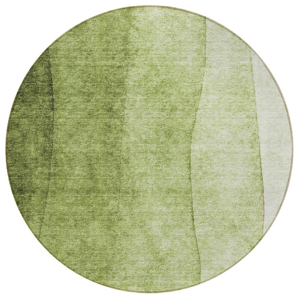 HomeRoots 5' Olive Green and Artichoke Ombre Washable Area Rug - Modern Design for Indoor and Outdoor Spaces 8' Round 579122