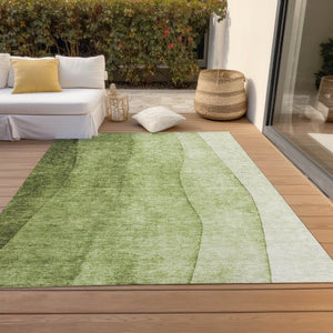 HomeRoots 5' Olive Green and Artichoke Ombre Washable Area Rug - Modern Design for Indoor and Outdoor Spaces 8' X 10' 579123