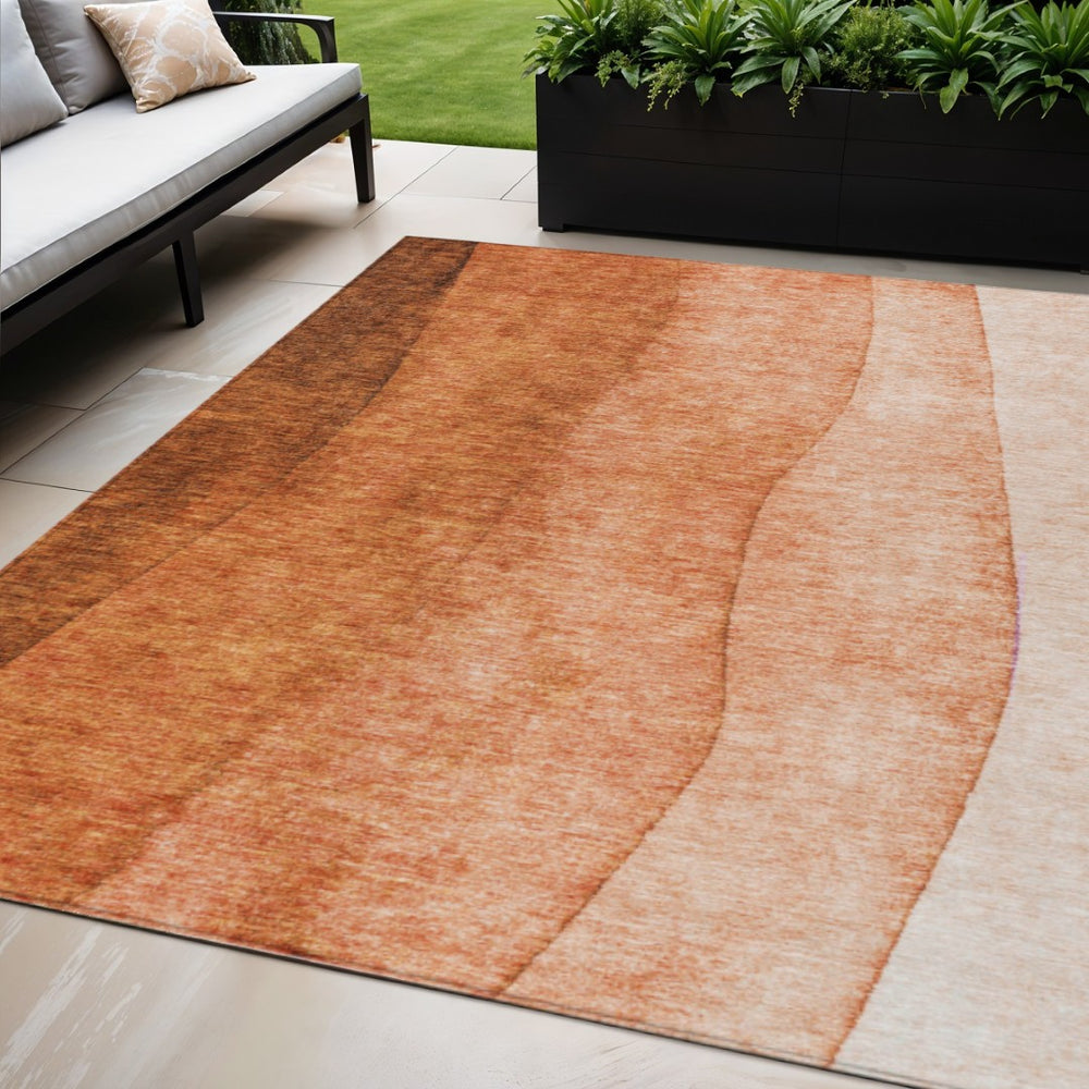 HomeRoots 5' Orange and Copper Ombre Area Rug – Stylish, Washable, Indoor/Outdoor, Durable for Modern Spaces 5' X 8' 579127