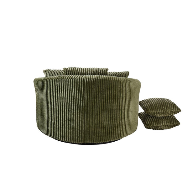 English Elm 360° Swivel Round Corduroy Lounge Chair Oversized Sculptural Seat for Living Room Green W3705S00038