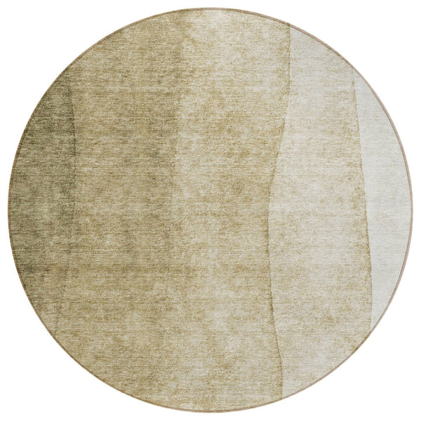 HomeRoots 5' Taupe Beige and Ivory Ombre Area Rug - Stylish, Washable, Durable for Indoor and Outdoor Spaces 8' Round 579140