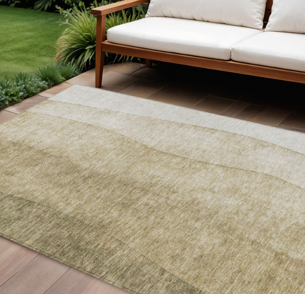 HomeRoots 5' Taupe Beige and Ivory Ombre Area Rug - Stylish, Washable, Durable for Indoor and Outdoor Spaces 8' X 10' 579141