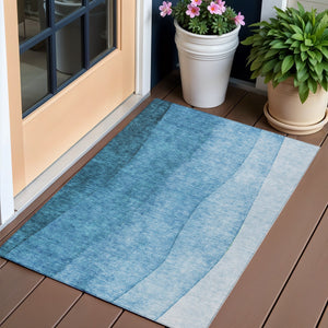 Homeroots 3' Denim Blue And Navy Ombre Washable Area Rug – Perfect For Indoor And Outdoor Living Spaces! 3' X 5' Polyester 579144