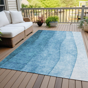 Homeroots 3' Denim Blue And Navy Ombre Washable Area Rug – Perfect For Indoor And Outdoor Living Spaces! 3' X 5' Polyester 579144
