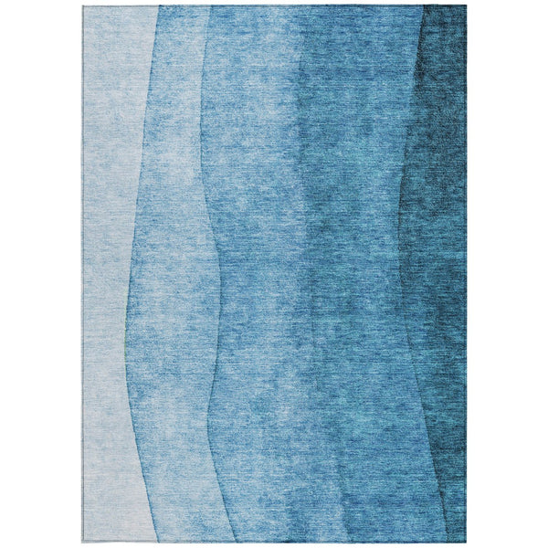Homeroots 3' Denim Blue And Navy Ombre Washable Area Rug – Perfect For Indoor And Outdoor Living Spaces! 5' X 8' Polyester 579145