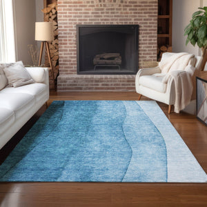 Homeroots 3' Denim Blue And Navy Ombre Washable Area Rug – Perfect For Indoor And Outdoor Living Spaces! 5' X 8' Polyester 579145