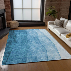 Homeroots 3' Denim Blue And Navy Ombre Washable Area Rug – Perfect For Indoor And Outdoor Living Spaces! 5' X 8' Polyester 579145