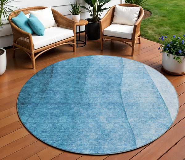 Homeroots 3' Denim Blue And Navy Ombre Washable Area Rug – Perfect For Indoor And Outdoor Living Spaces! 8' Round Polyester 579146