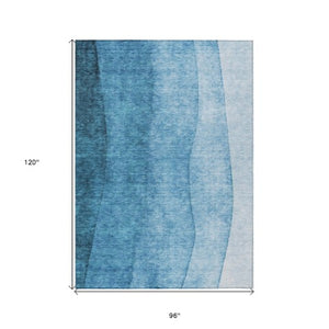 Homeroots 3' Denim Blue And Navy Ombre Washable Area Rug – Perfect For Indoor And Outdoor Living Spaces! 8' X 10' Polyester 579147