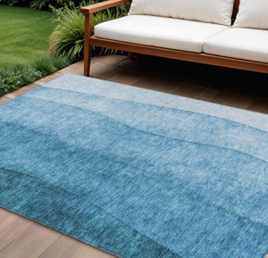 Homeroots 3' Denim Blue And Navy Ombre Washable Area Rug – Perfect For Indoor And Outdoor Living Spaces! 10' X 14' Polyester 579149