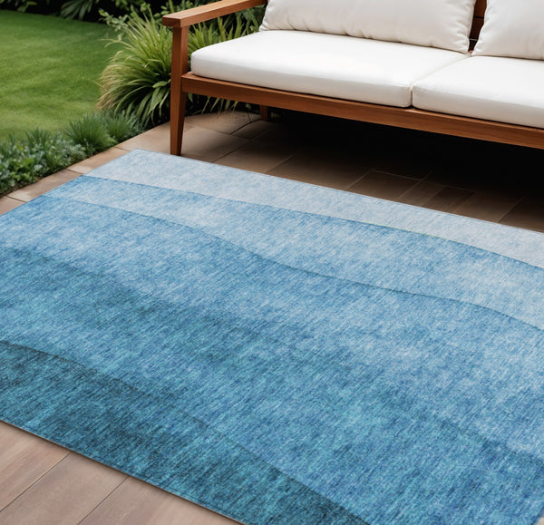 Homeroots 3' Denim Blue And Navy Ombre Washable Area Rug – Perfect For Indoor And Outdoor Living Spaces! 10' X 14' Polyester 579149
