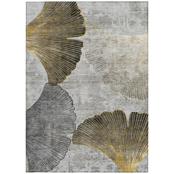 Homeroots 3' Elegant Gray Charcoal And Silver Floral Washable Area Rug For Indoor And Outdoor Spaces 3' X 5' Polyester 579150