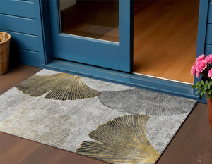 Homeroots 3' Elegant Gray Charcoal And Silver Floral Washable Area Rug For Indoor And Outdoor Spaces 3' X 5' Polyester 579150