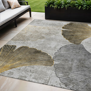 Homeroots 3' Elegant Gray Charcoal And Silver Floral Washable Area Rug For Indoor And Outdoor Spaces 5' X 8' Polyester 579151