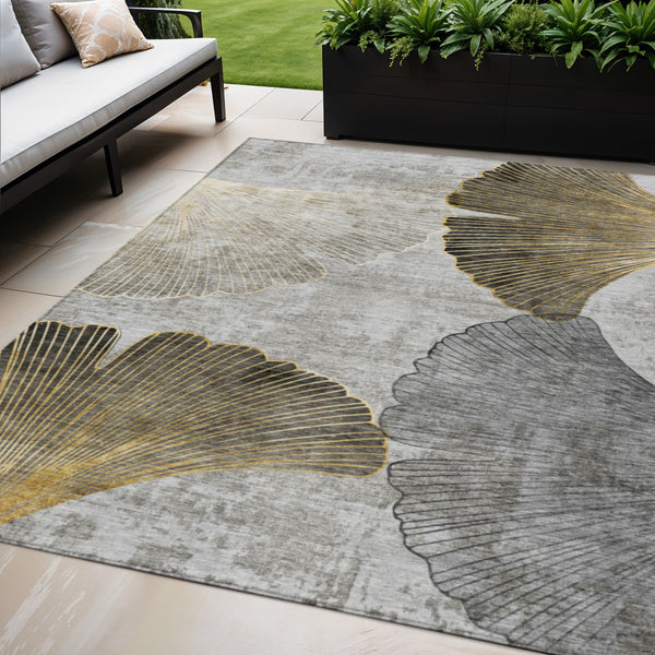 Homeroots 3' Elegant Gray Charcoal And Silver Floral Washable Area Rug For Indoor And Outdoor Spaces 5' X 8' Polyester 579151
