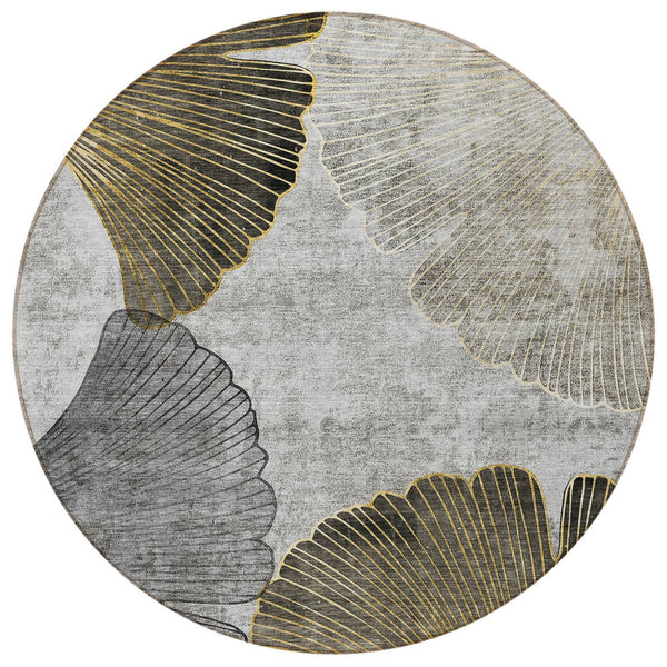 Homeroots 3' Elegant Gray Charcoal And Silver Floral Washable Area Rug For Indoor And Outdoor Spaces 8' Round Polyester 579152
