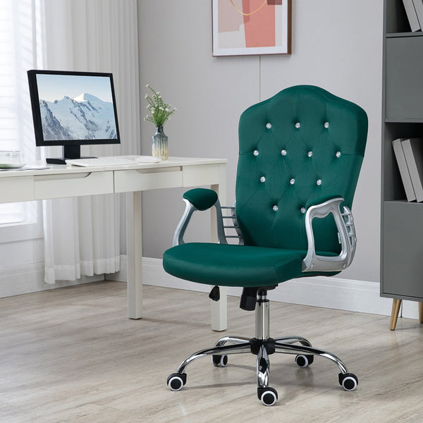 English Elm Vinsetto Elegant Velvet Office Chair With Adjustable Height, Swivel Wheels & Tilt Function, Dark Green W2225P229731-GIGA
