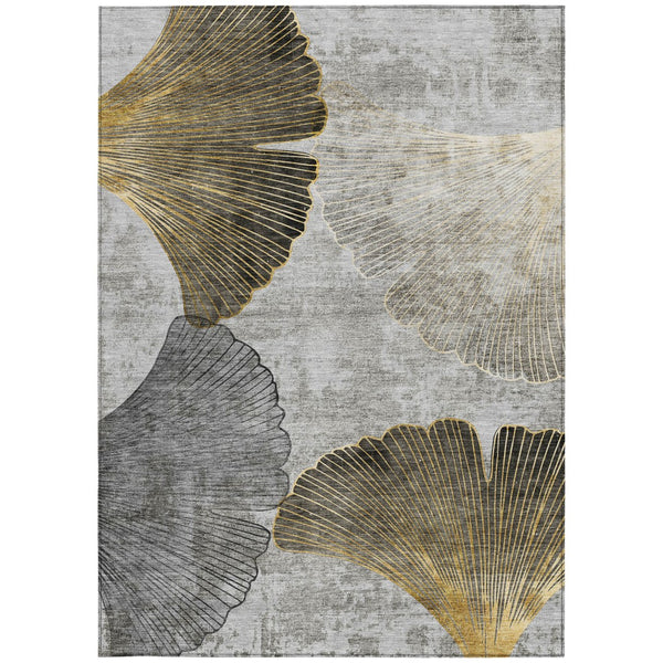 Homeroots 3' Elegant Gray Charcoal And Silver Floral Washable Area Rug For Indoor And Outdoor Spaces 9' X 12' Polyester 579154