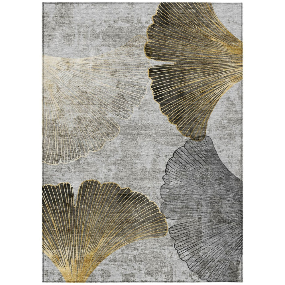 HomeRoots 9' Gray Charcoal and Silver Floral Washable Area Rug for Indoor and Outdoor Elegance and Durability 9' X 12' 579154