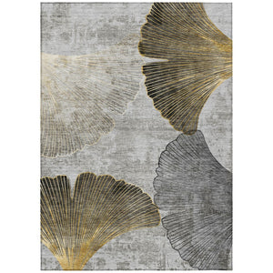 HomeRoots 9' Gray Charcoal and Silver Floral Washable Area Rug for Indoor and Outdoor Elegance and Durability 9' X 12' 579154