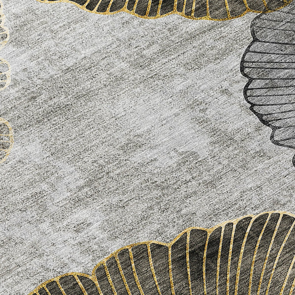 Homeroots 3' Elegant Gray Charcoal And Silver Floral Washable Area Rug For Indoor And Outdoor Spaces 9' X 12' Polyester 579154