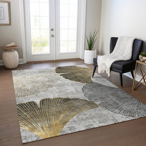 Homeroots 3' Elegant Gray Charcoal And Silver Floral Washable Area Rug For Indoor And Outdoor Spaces 9' X 12' Polyester 579154