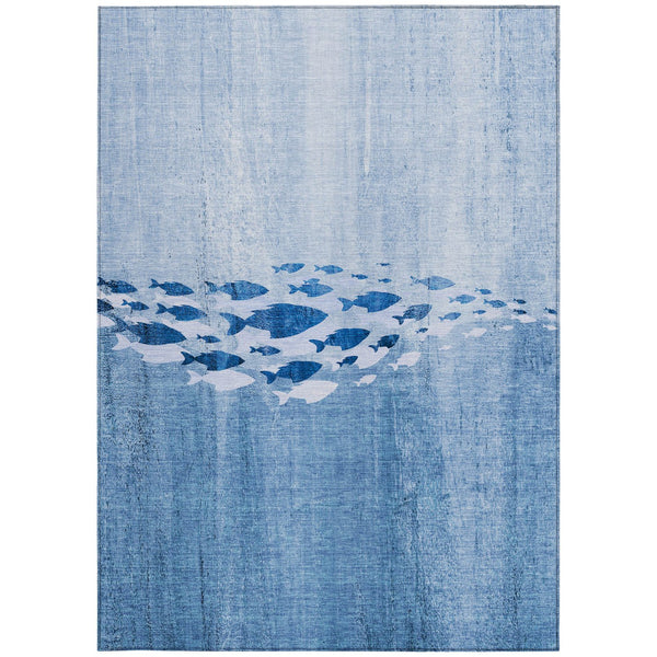 Homeroots 3' Sky Blue Nautical Area Rug - Stylish Washable Indoor/Outdoor Design For Home & Patio Decor 3' X 5' Polyester 579156
