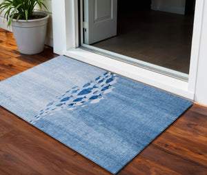 Homeroots 3' Sky Blue Nautical Area Rug - Stylish Washable Indoor/Outdoor Design For Home & Patio Decor 3' X 5' Polyester 579156