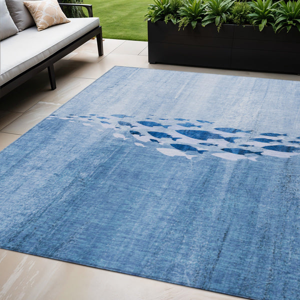 Homeroots 3' Sky Blue Nautical Area Rug - Stylish Washable Indoor/Outdoor Design For Home & Patio Decor 5' X 8' Polyester 579157