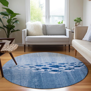 Homeroots 3' Sky Blue Nautical Area Rug - Stylish Washable Indoor/Outdoor Design For Home & Patio Decor 8' Round Polyester 579158