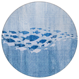 Homeroots 3' Sky Blue Nautical Area Rug - Stylish Washable Indoor/Outdoor Design For Home & Patio Decor 8' Round Polyester 579158