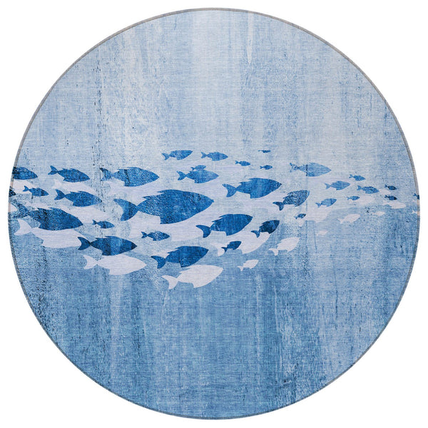Homeroots 3' Sky Blue Nautical Area Rug - Stylish Washable Indoor/Outdoor Design For Home & Patio Decor 8' Round Polyester 579158