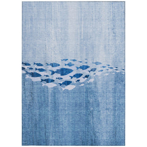 Homeroots 3' Sky Blue Nautical Area Rug - Stylish Washable Indoor/Outdoor Design For Home & Patio Decor 9' X 12' Polyester 579160