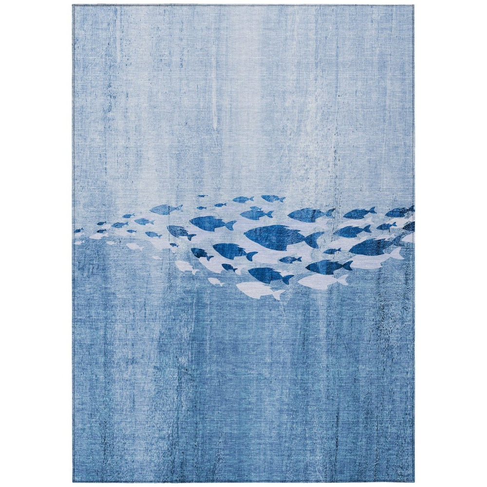 HomeRoots 9' Stylish Nautical Area Rug in Sky Blue & Navy - Durable, Washable for Indoor & Outdoor Spaces 9' X 12' 579160