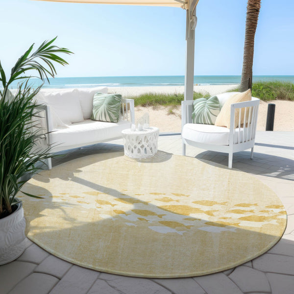 Homeroots 3' Sky Blue Nautical Area Rug - Stylish Washable Indoor/Outdoor Design For Home & Patio Decor 8' Round Polyester 579164