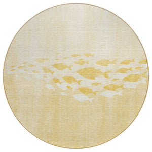 HomeRoots 5' Gold Yellow Nautical Area Rug - Durable, Washable & Stain-Resistant for Indoor/Outdoor Use 8' Round 579164