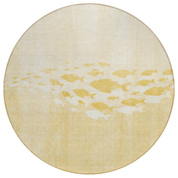 HomeRoots 5' Gold Yellow Nautical Area Rug - Durable, Washable & Stain-Resistant for Indoor/Outdoor Use 8' Round 579164