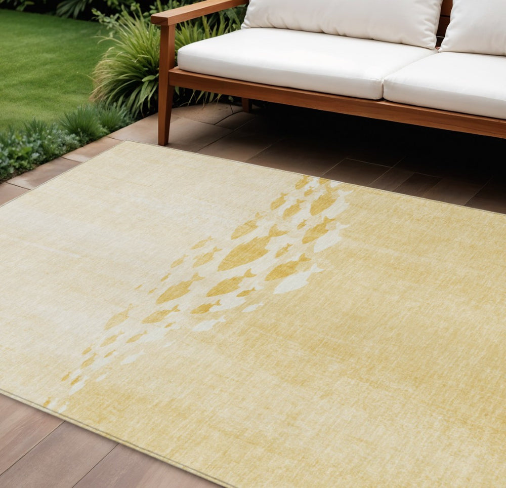 HomeRoots 9' Nautical Area Rug in Gold Yellow and Wheat - Durable, Machine-Washable for Indoor & Outdoor Use 9' X 12' 579166