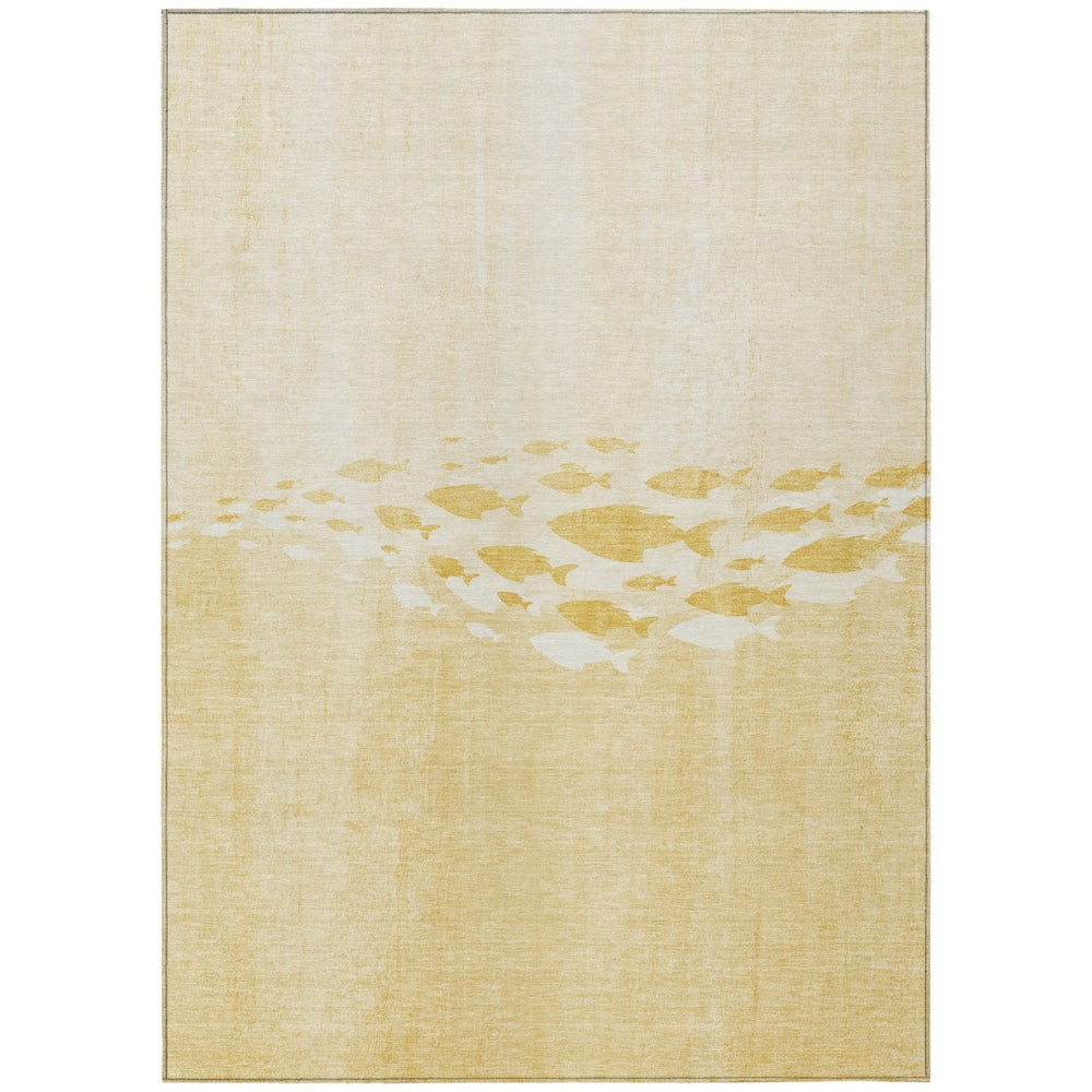HomeRoots 9' Nautical Area Rug in Gold Yellow and Wheat - Durable, Machine-Washable for Indoor & Outdoor Use 9' X 12' 579166