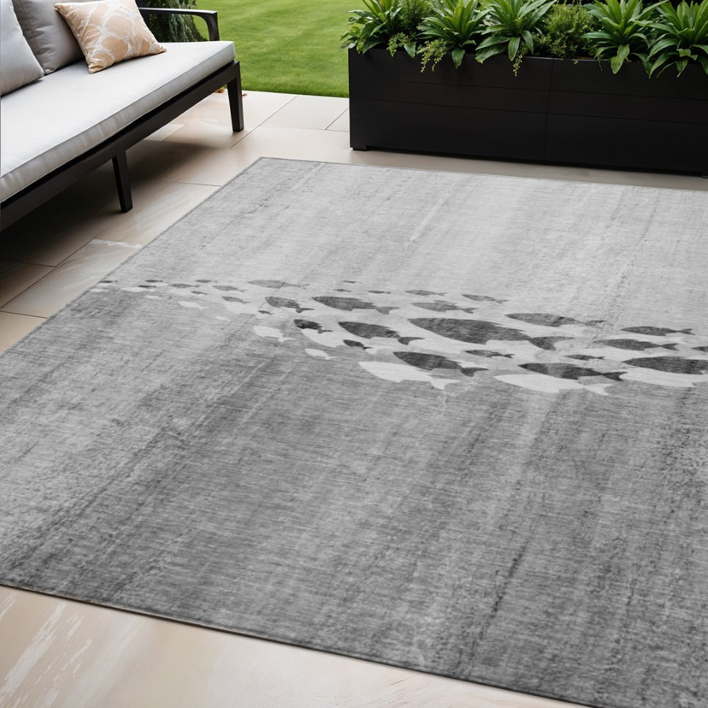 HomeRoots 5' Nautical Indoor Outdoor Area Rug – Stylish Gray, Silver & Charcoal Design for Easy Care & Durability 5' X 8' 579169