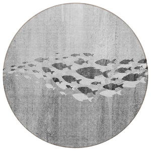 HomeRoots 5' Nautical Indoor Outdoor Area Rug – Stylish Gray, Silver & Charcoal Design for Easy Care & Durability 8' Round 579170
