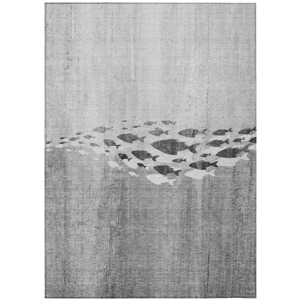 HomeRoots 9' Nautical-Inspired Indoor Outdoor Area Rug in Gray, Silver & Charcoal - Durable & Washable Design 9' X 12' 579172
