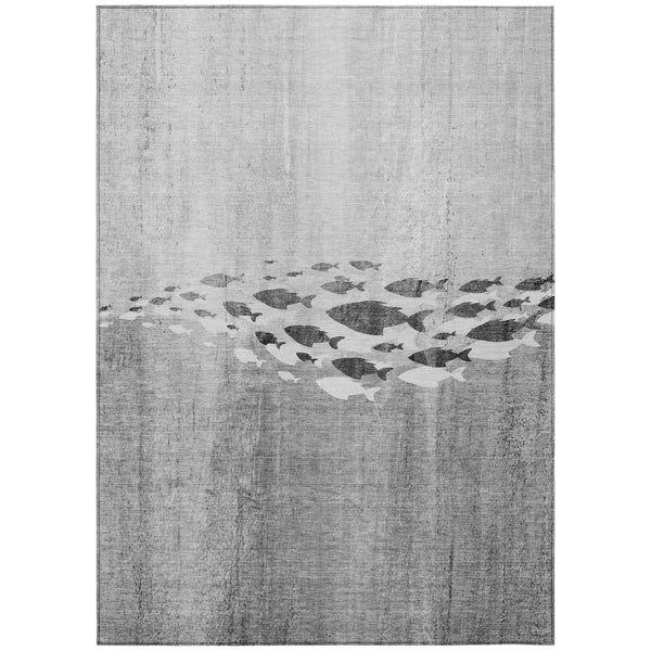 HomeRoots 9' Nautical-Inspired Indoor Outdoor Area Rug in Gray, Silver & Charcoal - Durable & Washable Design 9' X 12' 579172