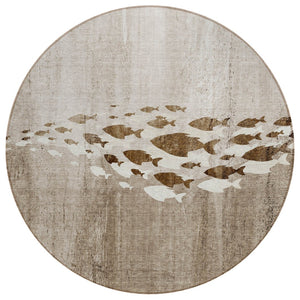 HomeRoots 5' Taupe Brown and Khaki Nautical Area Rug - Durable Indoor/Outdoor Design for Coastal Living Spaces 8' Round 579176