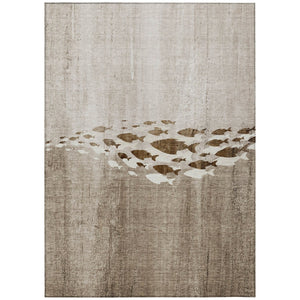 HomeRoots 9' Nautical Indoor Outdoor Area Rug in Taupe Brown and Khaki – Durable, Washable, Stylish Design 9' X 12' 579178